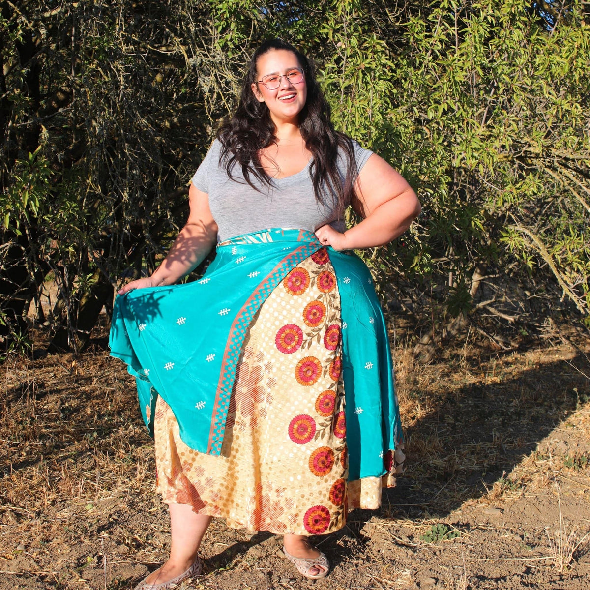 Darn Good Yarn Women's Recycled Sari Wrap Skirt Reversible Boho