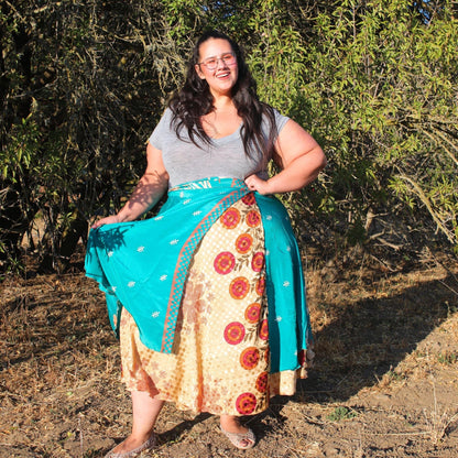 Darn Good Yarn Women's Recycled Sari Wrap Skirt Reversible Boho