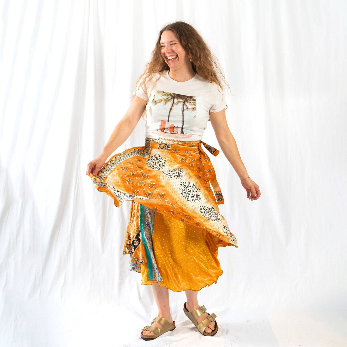 Darn Good Yarn Women's Recycled Sari Wrap Skirt Reversible Boho
