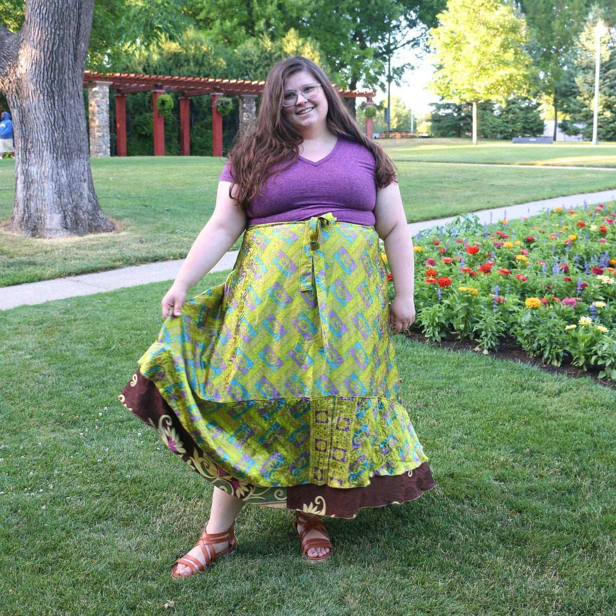 Darn Good Yarn Women's Recycled Sari Wrap Skirt Reversible Boho