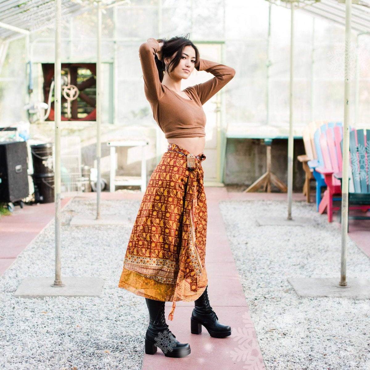 Darn Good Yarn Women's Recycled Sari Wrap Skirt Reversible Boho