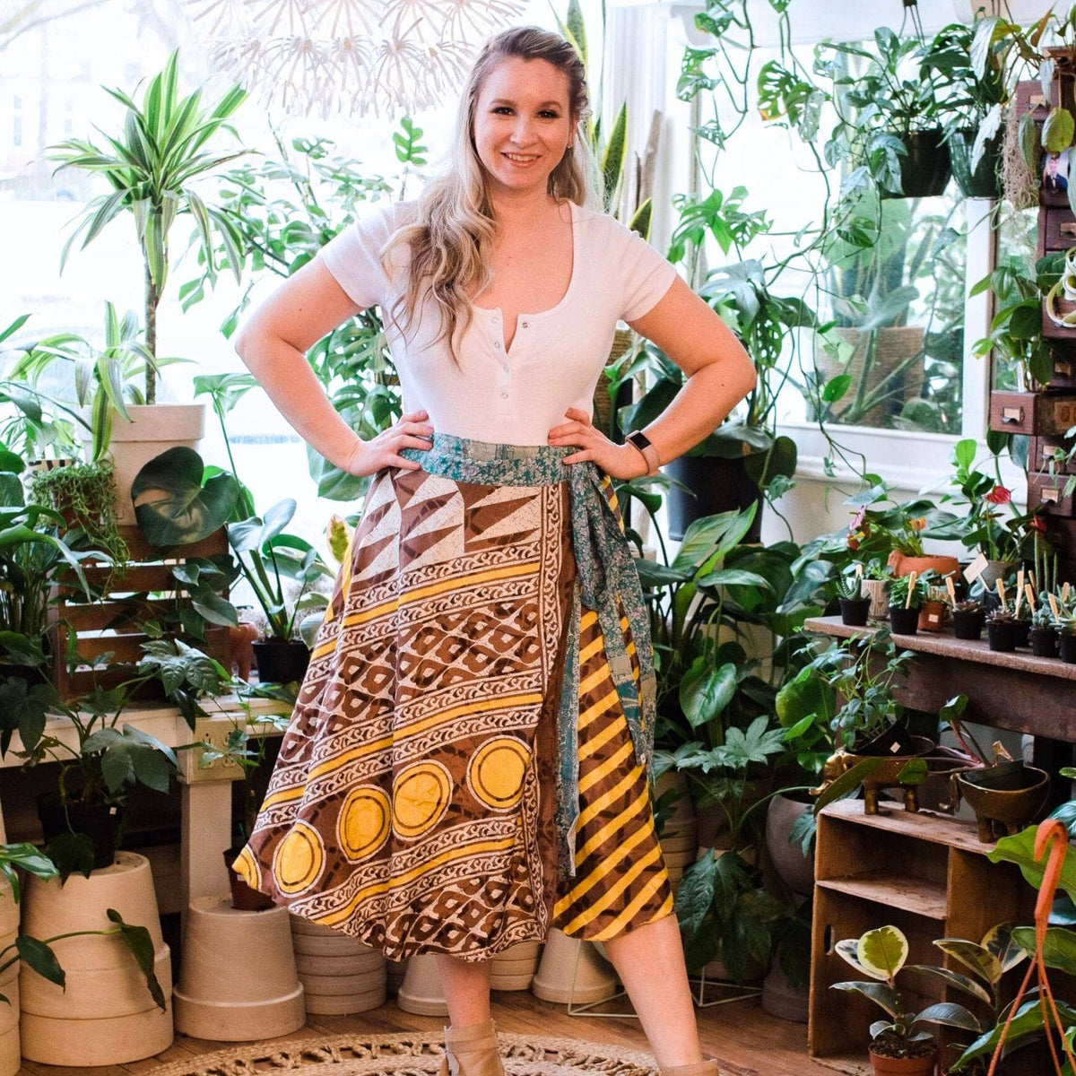 Darn Good Yarn Women's Recycled Sari Wrap Skirt Reversible Boho