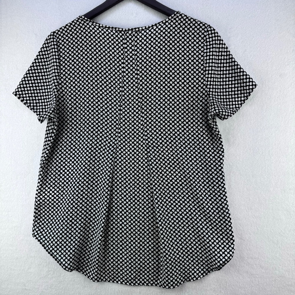 Pleione Top Women Sz XS Black polka dot pleated back