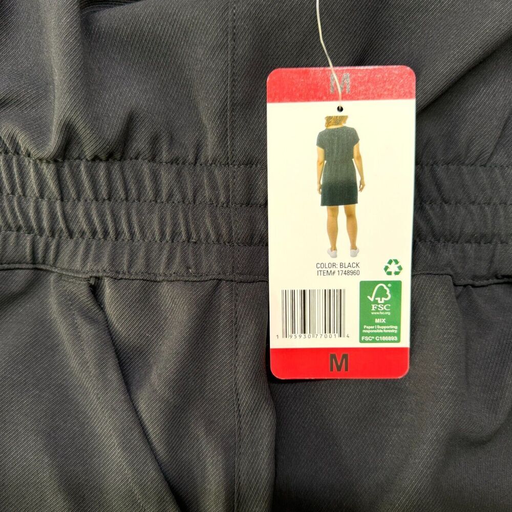 32 Degrees Ladies Dress Sz M Black Twill Short Sleeves Clinched Waist 2 pockets