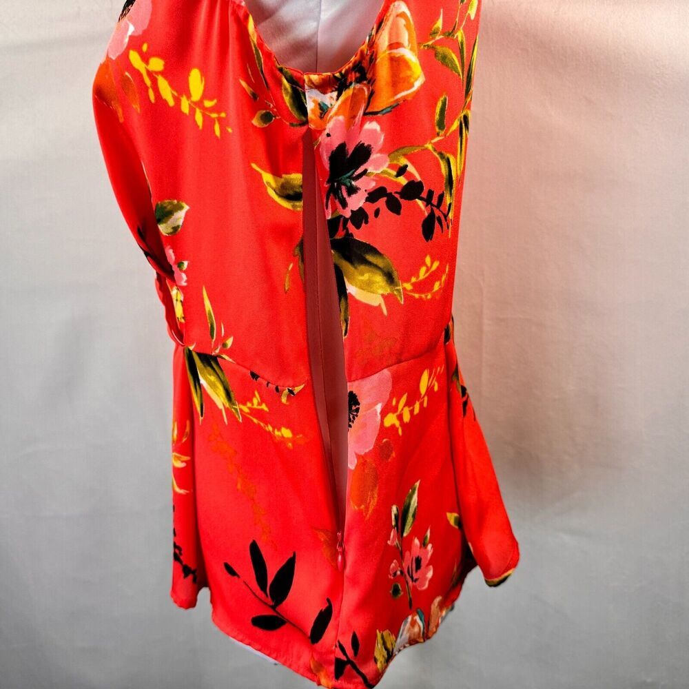 Liz Claiborne Blouse Sz S Orange Peplum Floral Sleeveless V-Neck side zipper