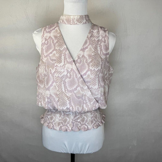 White House Black Market Top Sz 4 Pink Faux Wrap Front Tie V-Neck Elastic Waist