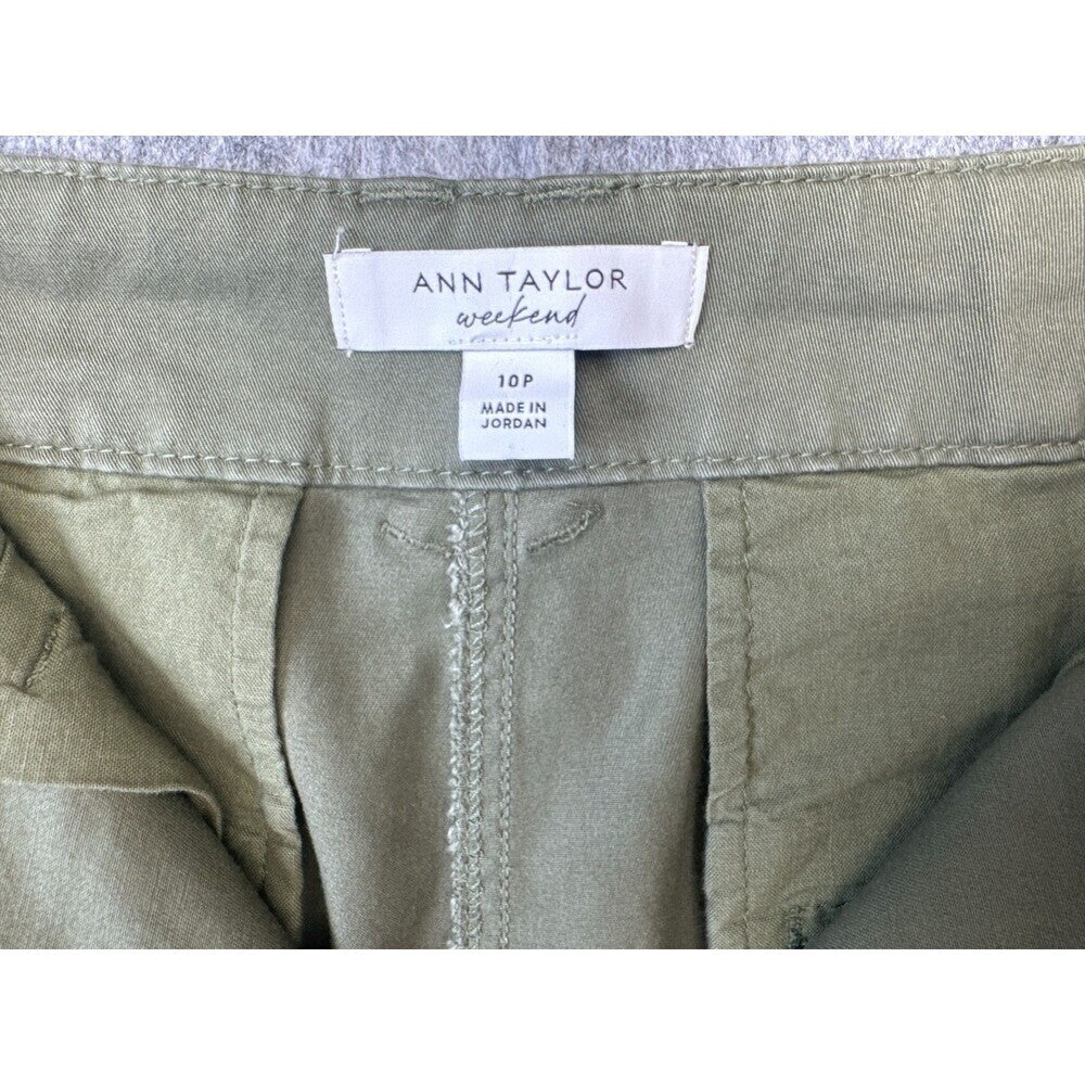 Ann Taylor Weekend Straight Pants Sz 10P Olive Green Business Casual Chino