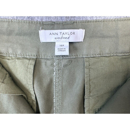 Ann Taylor Weekend Straight Pants Sz 10P Olive Green Business Casual Chino