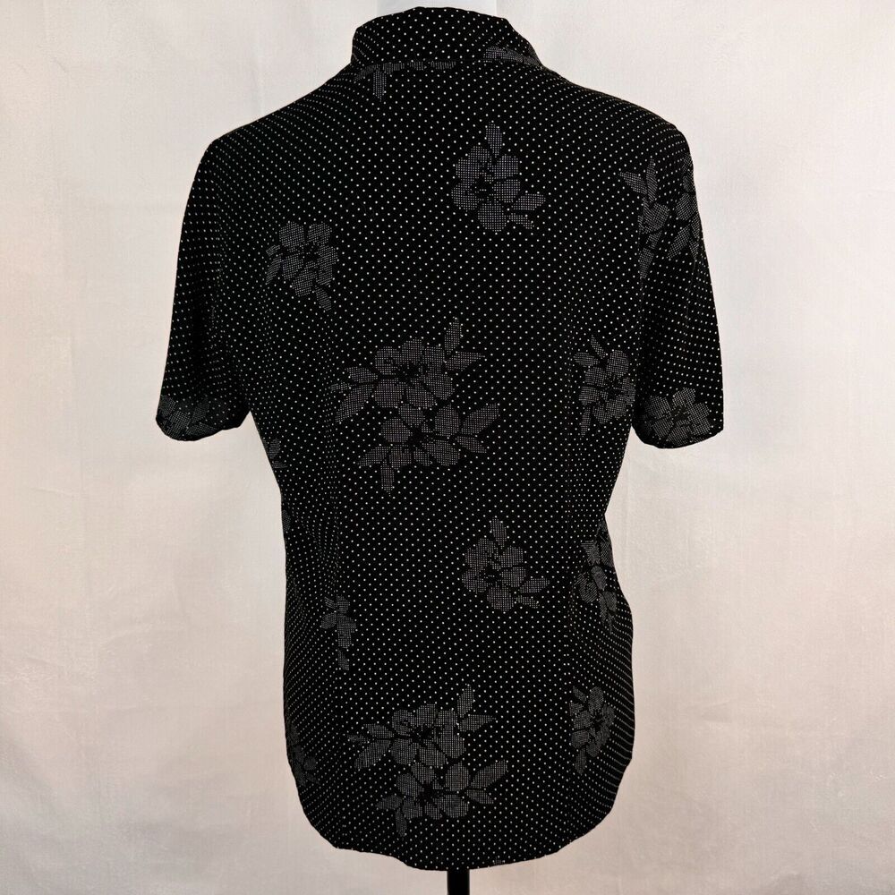 Liz Claiborne Sport Sz M Button-up Short Sleeve Blouse Floral & White Polka Dots