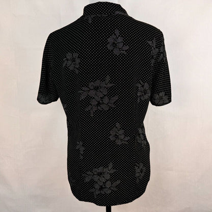 Liz Claiborne Sport Sz M Button-up Short Sleeve Blouse Floral & White Polka Dots