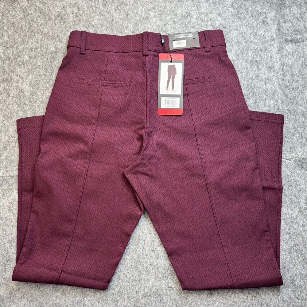 Mario Serrani Ladies Sz M Burgundy Textured Pull-On Stretch Pant NWT B2069