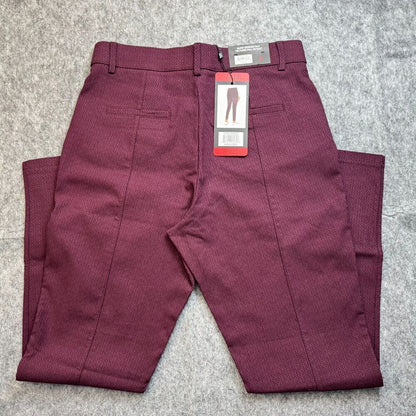 Mario Serrani Ladies Sz M Burgundy Textured Pull-On Stretch Pant NWT B2069