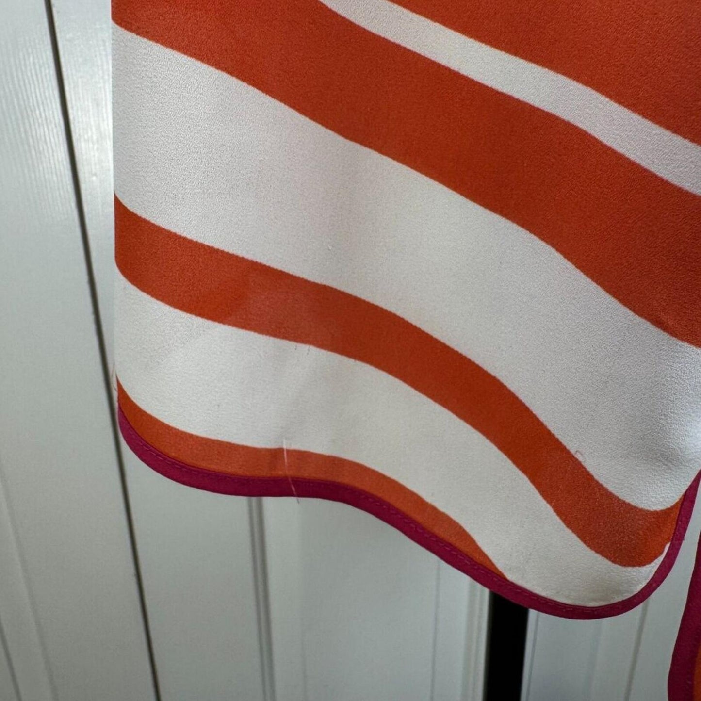 Wyatt Women Top Sz L Sheer Ivory Rust Striped Sleeveless Fucsia Trim Scoop Neck