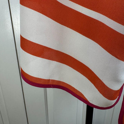Wyatt Women Top Sz L Sheer Ivory Rust Striped Sleeveless Fucsia Trim Scoop Neck