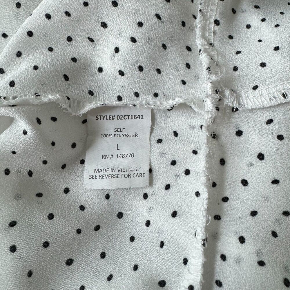 Sienna Sky Sz L Polka Dot Ruffle Hem Blouse Boat Neck 3/4 Flared Sleeve Career