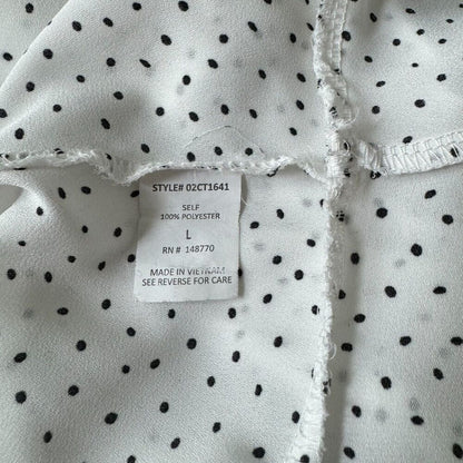 Sienna Sky Sz L Polka Dot Ruffle Hem Blouse Boat Neck 3/4 Flared Sleeve Career