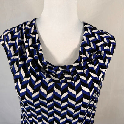 Ann Taylor Top XS Blue Black Cowl Neck Stretch Blouse Sleeveless