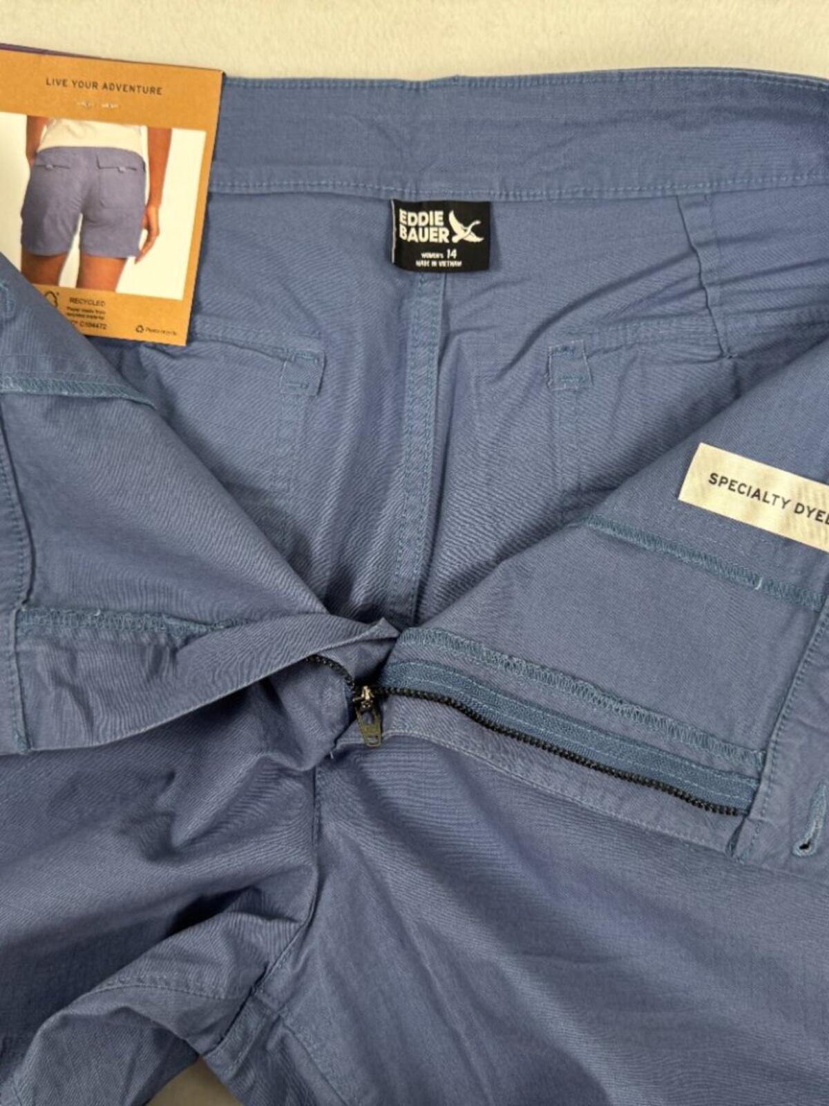 NWT Eddie Bauer Women's Ripstop Shorts Size 14 Blue Outdoor Hiking Travel B2250