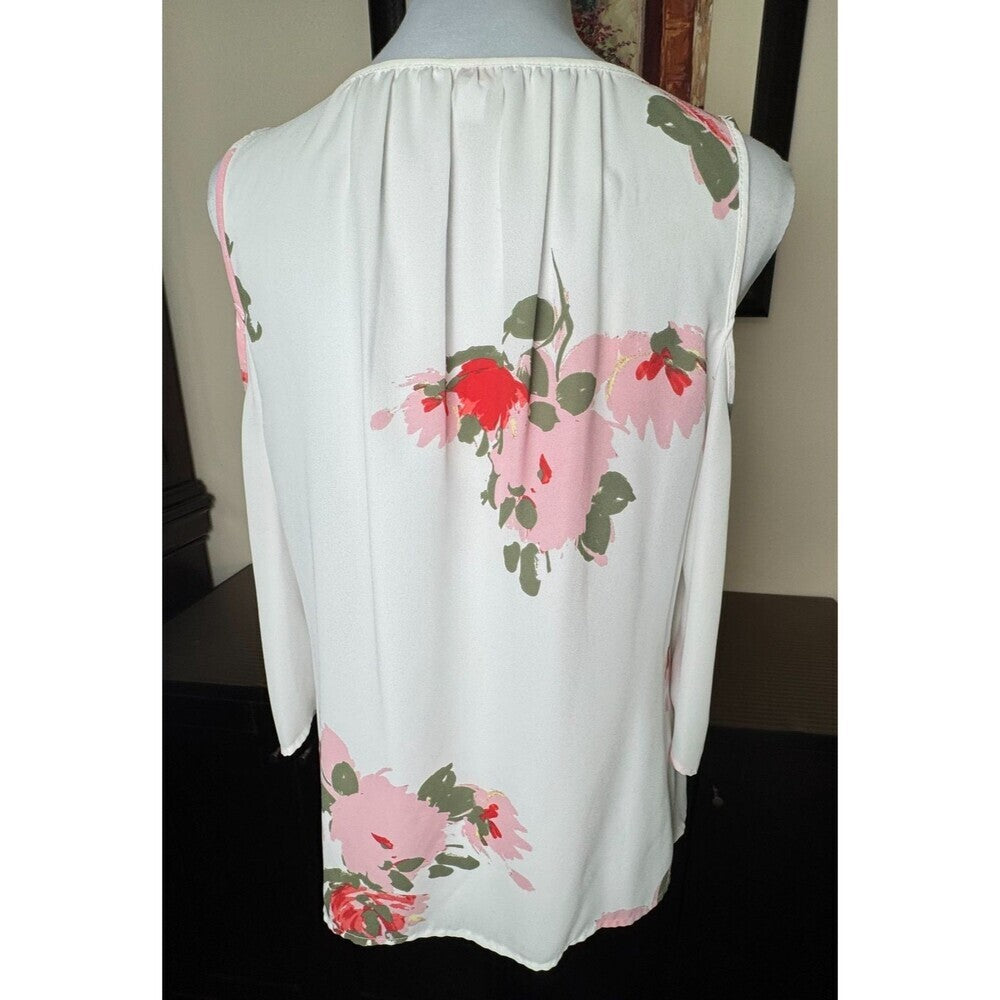 Candies Top Sz S Sheer Ivory Floral Round Neck Cut Out Cold Shoulder