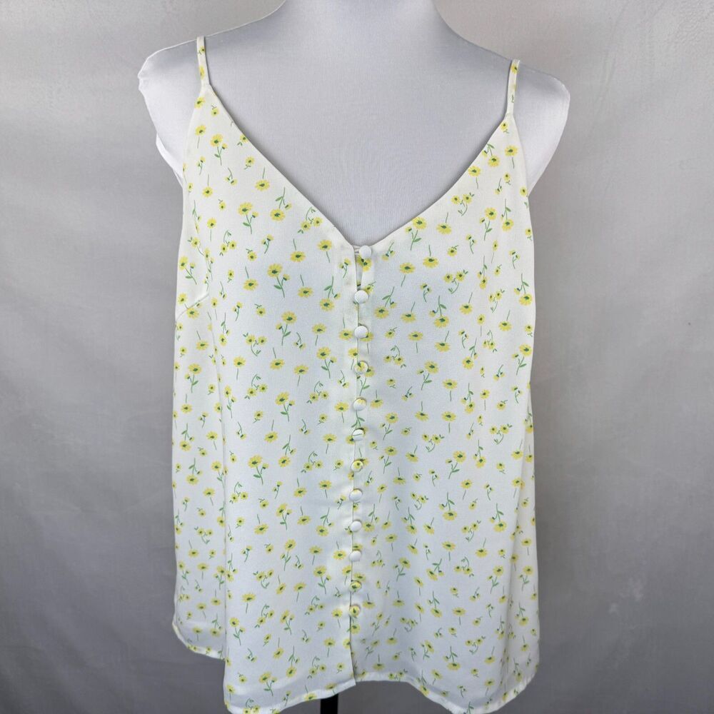 Sophie Rue Sz L Cami Floral Tank Top Ivory Fabric Buttons Front Lined