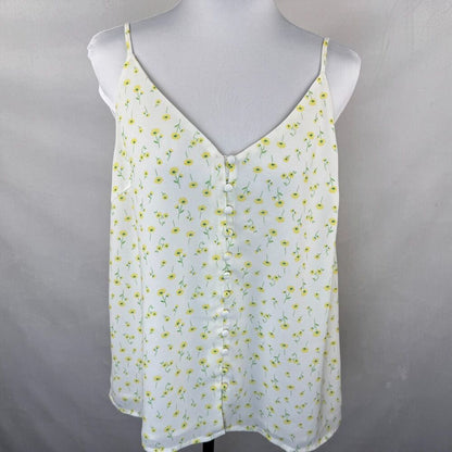 Sophie Rue Sz L Cami Floral Tank Top Ivory Fabric Buttons Front Lined