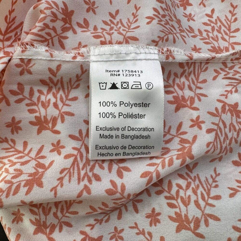 Jachs Girlfriend Blouse Sz S Notch V-Neck hidden button 3/4 sleeve coral print