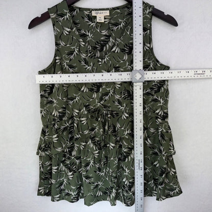 Style & Co Blouse Sz PS Green Tropical floral print Tie in front peplum