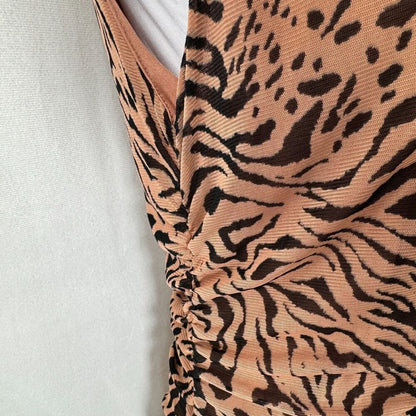 Jane + Delancey Ladies Top Sz L Brown Ruched sides Sleeveless Animal Print