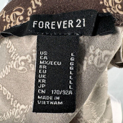 Forever 21 Women Crop Top Sz L Brown Print crew neck short sleeves