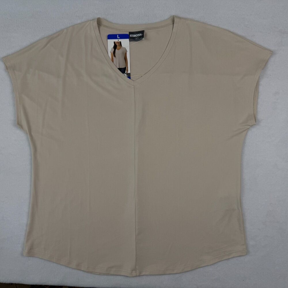 32 Degrees Cool Top Sz L NWT Tan Soft Luxe Short Sleeve V-Neck