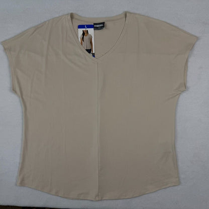 32 Degrees Cool Top Sz L NWT Tan Soft Luxe Short Sleeve V-Neck