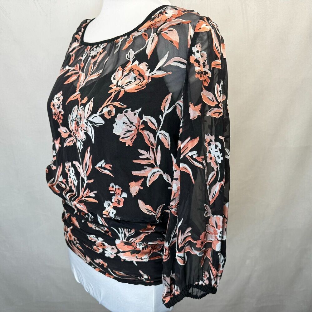 White House Black Market Sz 8 Cowl Neck Back Tie Pullover Sheer Slit Sleeve