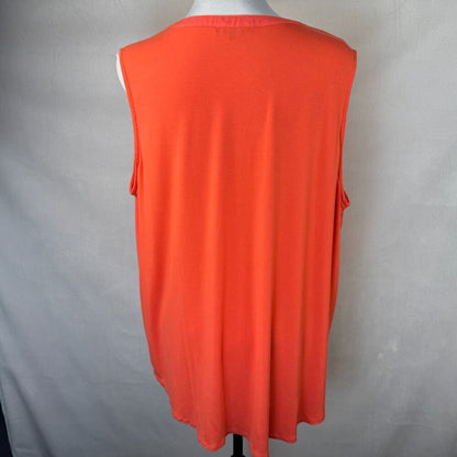 Papermoon Women Blouse Sz 2X Coral Split Neck Sheer Front Knit Back Sleeveless