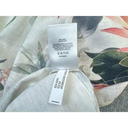 Express Shirt Sz L Ivory Floral Linen-Blend Sleeveless Button Dow Side Slits NWT
