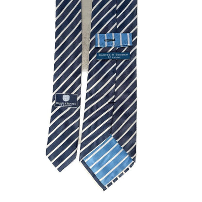 Haines & Bonner of London Men's Silk Necktie Blue and White Diagonal Stripe
