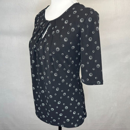 Premise Studio Top Sz S Black White Round Keyhole Neckline Elbow Length Sleeve