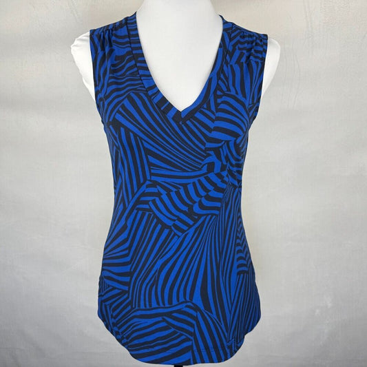 Banana Republic Women Top Sz XS Black Blue Sleeveless Stretch V-Neck