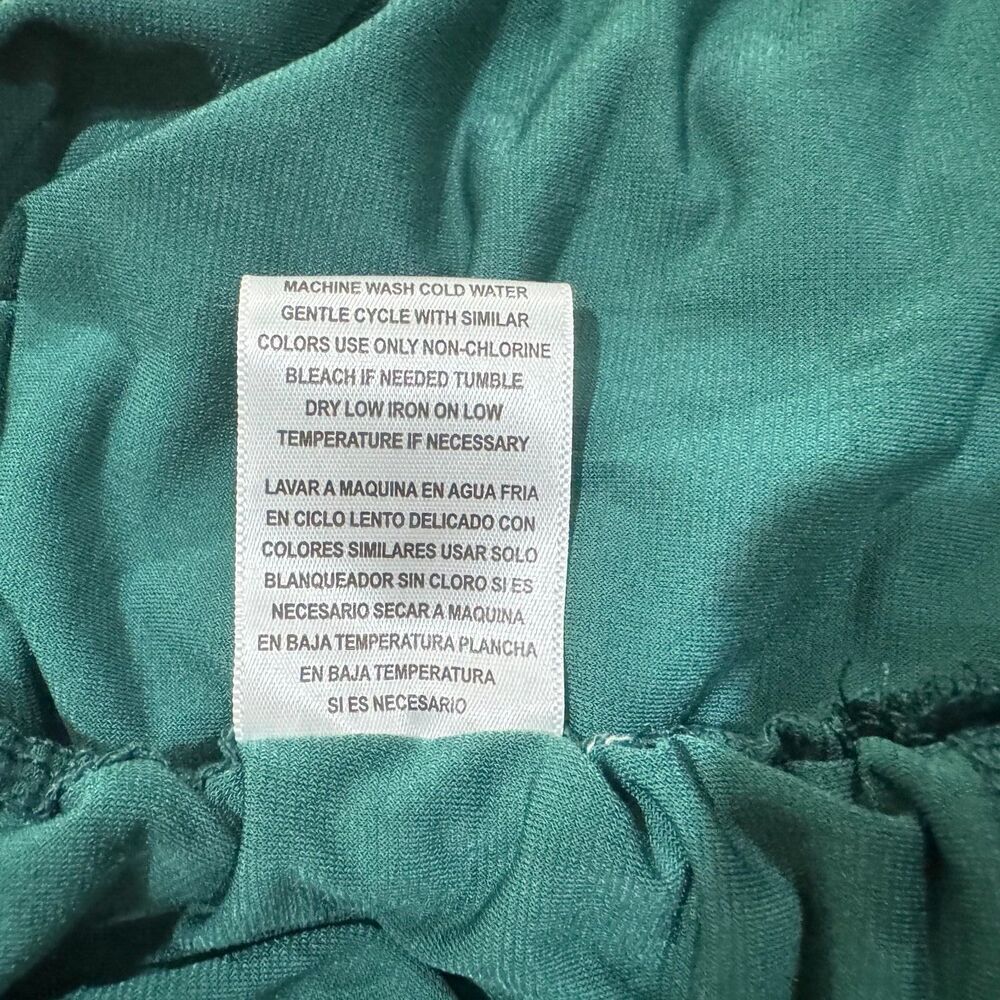 Meraki Top Sz M Green V-Neck Adjustable Ruched Sides Long Sleeve