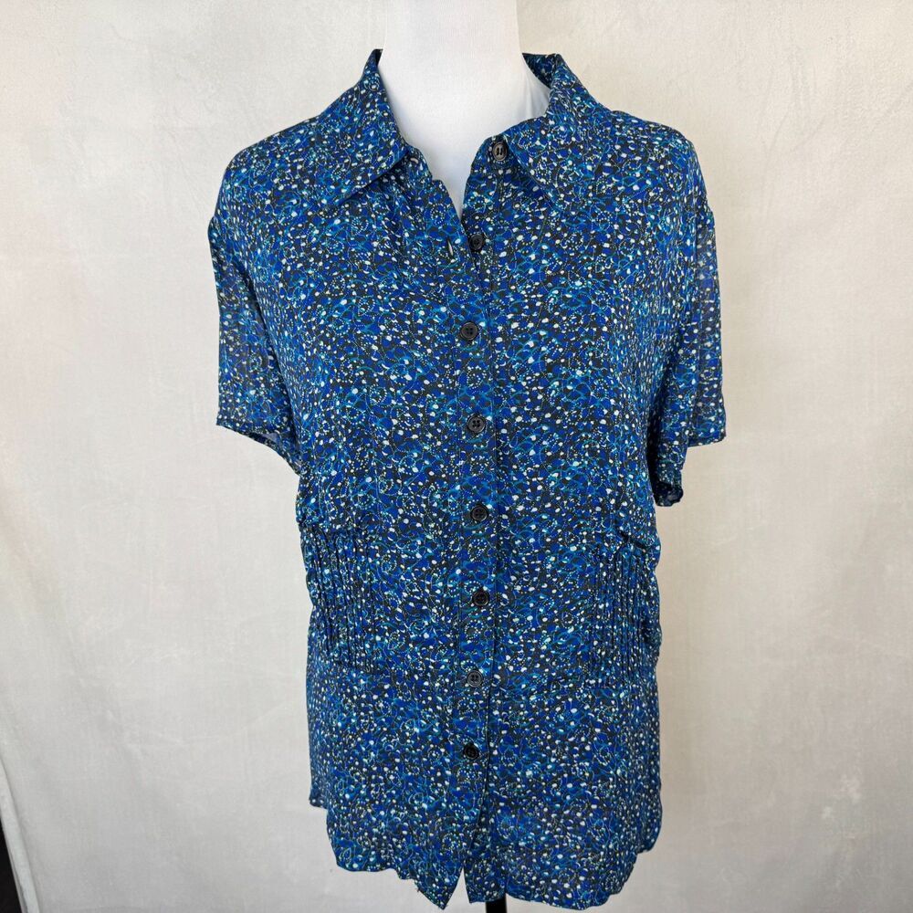 Style&Co Woman Blouse Sz 20W Floral Peplum Pleated Short Sleeve Button Up Lined