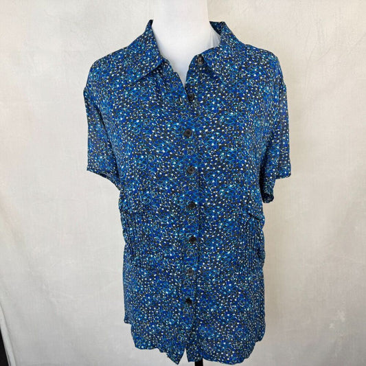 Style&Co Woman Blouse Sz 20W Floral Peplum Pleated Short Sleeve Button Up Lined