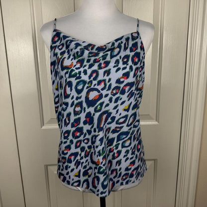 Nine West Women Sz S Camisole Tank Top Blue Animal Print Cowl Front Neck