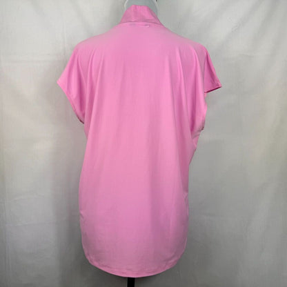 Buffalo David Bitton Blouse Sz M V-Neck Short Sleeve Pink stand up collar
