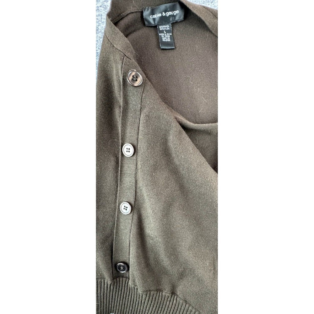 Cable & Gauge Women Brown Pullover Batwing Sleeve Button Shoulder Stretch Sz L