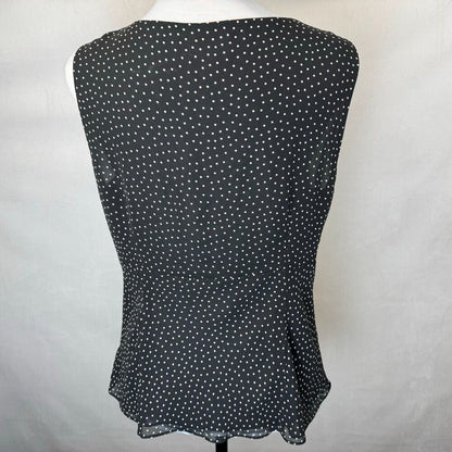 LOFT Women Blouse Sz 14P Black Beige Polka Dot Sleeveless VNeck