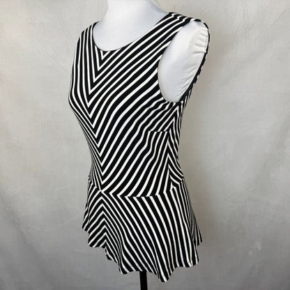 Banana Republic Top Sz 4 Knit Striped Peplum Sleeveless VNeck Zipper