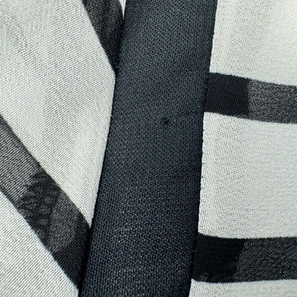 American Eagle Sheer Sz L Black White Striped Round Neck Back Accent Buttons