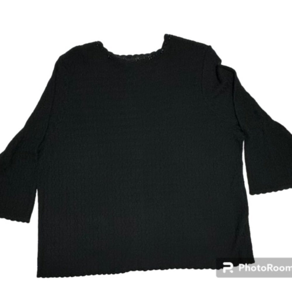 Emma James Liz Claiborne Silk Blend Black Beaded Cardigan Size 2X