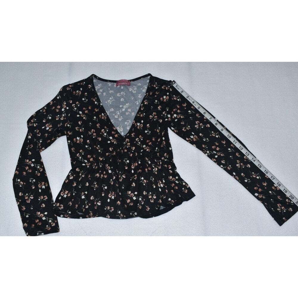 Ragdoll Y2k 90’s Sz S Crop Top Ditsy Floral Ruffle Hem Long Sleeve