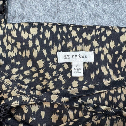En Creme Tank Cami Top Sz S Deep V-Neck Criss Cross Strap Lace Animal Print