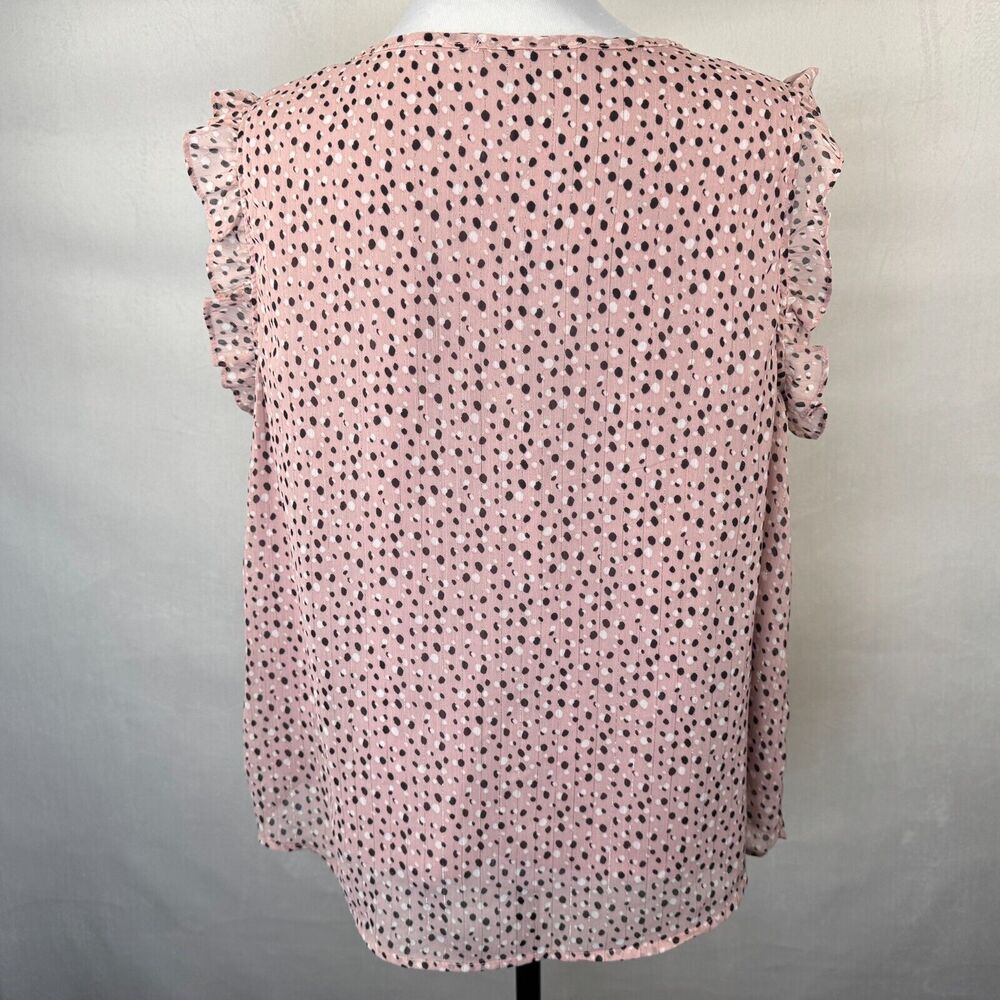Adrienne Vittadini Women Blouse Sz L Sheer Pink Floral Split Neck Ruffle Sleeve